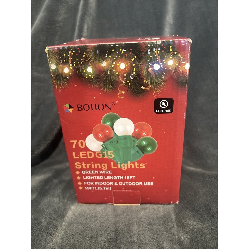BOHON Christmas Lights Outdoor 24FT 70 LED G15 Multi Color Globe Christmas St...